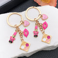 Pink Makeup Compact Lipstick and Handbag Metal Keychain Set view 1