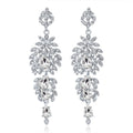 Silver Tone Crystal Leaf Cluster Drop Crystal Metal Dangle Earrings view 1