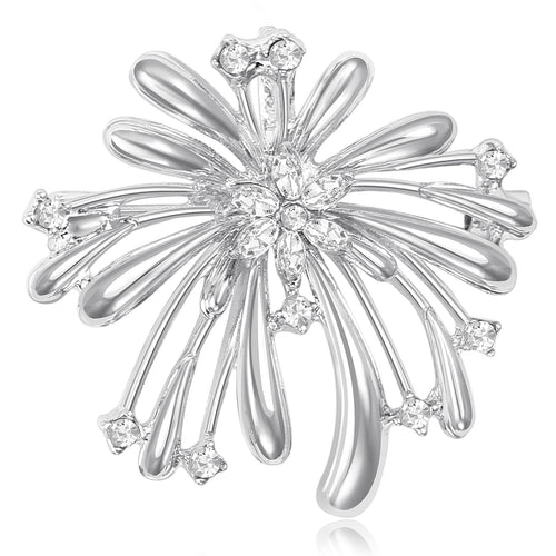 Silver tone firework burst brooch front close-up