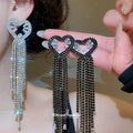 Heart Crystal Chain Tassel Drop Stud Earrings Fashion Jewelry view 1