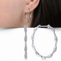 White Gold Tone Marquise Crystal Oval Geometric Hoop Earrings view 1