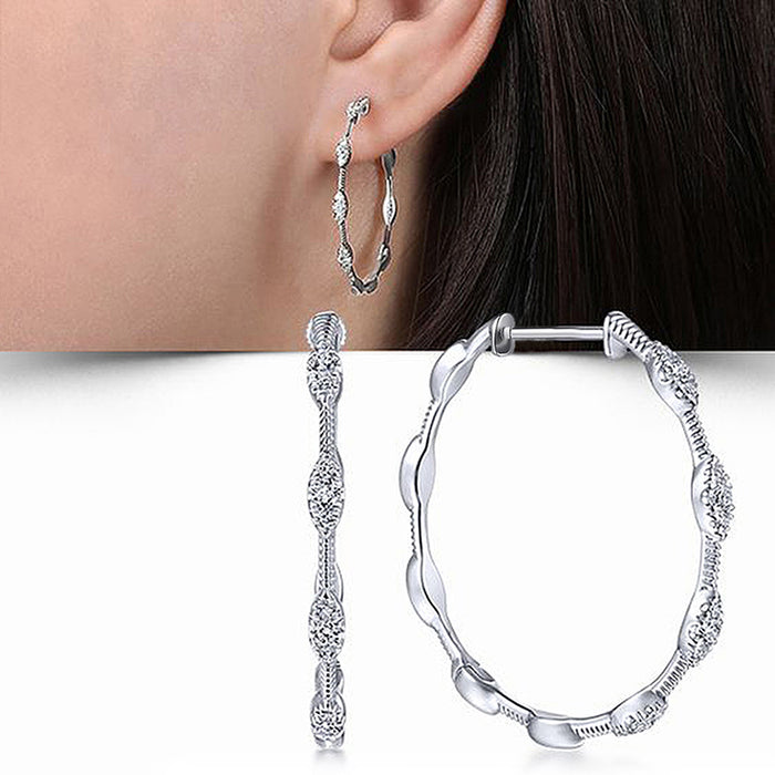 White Gold Tone Marquise Crystal Oval Geometric Hoop Earrings
