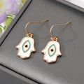 Gold Tone Enamel Heart and Hamsa Evil Eye Hook Earrings view 7