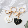Gold Tone Black and White MR and MRS Heart Keychains view 1