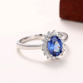 Silver Blue Oval Halo CZ Finger Ring Cluster Sizes 6-10 view 5