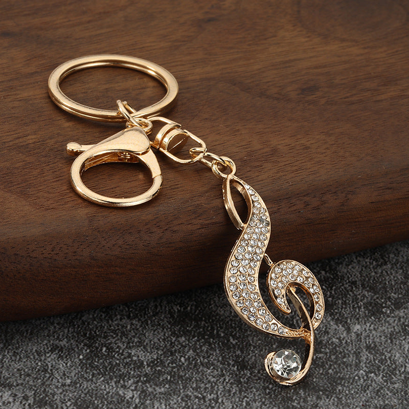 Rhinestone Music Note Keychain Metal Bag Charm Key Ring