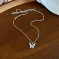 Crystal Butterfly Pendant Chain Necklace in Gold and Silver view 7