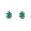 Gold Tone Green Crackle Oval Stone Double Clear Halo Stud Earrings view 5