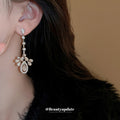 Silver Crystal Leaf Cluster Teardrop Dangle Earrings view 3