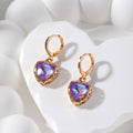Gold Tone Faceted Crystal Heart Huggie Earrings 6 Colors view 9