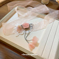 Sheer Pink Organza Ribbon Choker Fabric Rose Lace Flower view 4