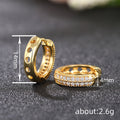 Gold Double Row Pavé Huggie Hoop Earrings Clear Stones view 4