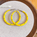 Yellow Enamel Blue Dot Hoop Earrings in Three Sizes view 6