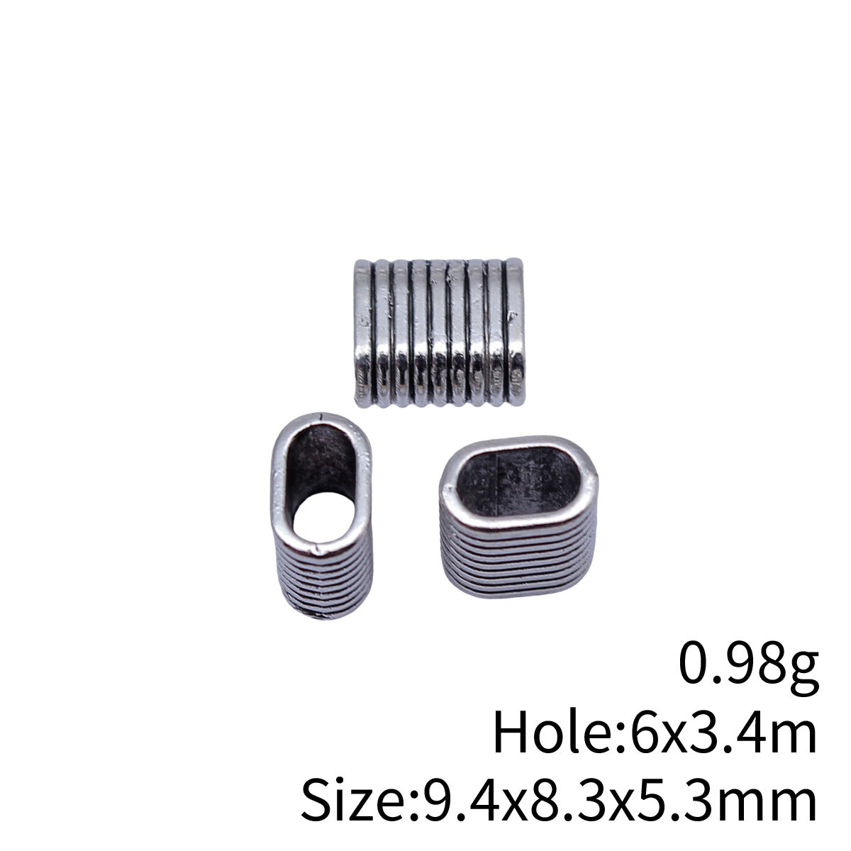 9.4x8.3x5.3mm 0.98g Antique Silver Zinc Alloy Oval Large Hole Spacer Round Beads for Bracelet Jewelry Making