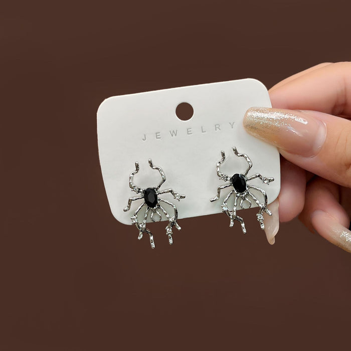 Silver Tone Black Spider No Piercing Ear Clip Earrings