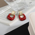 Red Translucent Open Square Gold Tone Stud Earrings view 4