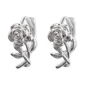 Silver Rose Flower Mini Huggie Hoop Earrings Bloom Pair view 5