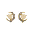 Gold Tone Clear Stone Crescent Moon Small Stud Earrings view 5