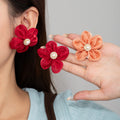 Satin Look Flower Pearl Cluster Statement Stud Earrings view 1