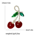 Double Red Cherry Brooch With Green Leaves and Crystal Stems view 6