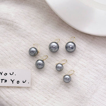 Gray Pearl Look Gold Tone Hook Earrings in Three Sizes