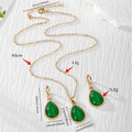 Green Teardrop Gold Frame Hoop Earring Necklace Set view 4