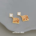 Gold Tone Orange Chip Filled Square Drop Stud Earrings view 4