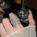 Silver Gold Openwork Flower Pave Crystal Wide Open Rings view 3