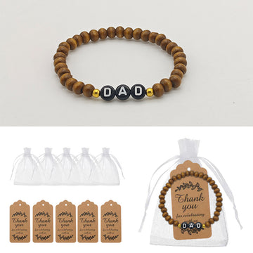 Dad Letter Wood Bead Stretch Bracelet Gold Spacer Beads