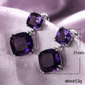 Purple Cushion Two-Stone Drop Earrings In Polished Silver Tone view 5