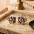Antique Tone Layered Flower and Bead Stud Earrings view 4