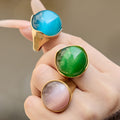 Large Oval Cat Eye Stone Rings Green Blue Gray Gold view 3