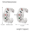 Hammered C Hoop Earrings Open Cuff Ring Multicolor Zircon view 6