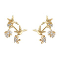 Gold Tone Bird Leaf Branch And Clear Flower Stud Earrings view 5