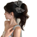 Gray Bow Print Fabric Oversized Hair Claw Clip 3 Styles view 5