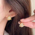 Fan-Shaped Sweeping Clear Stone Stud Earrings In Two Metal Tones view 1