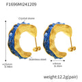 Gold C-Shape Crystal Stone Hoop Stud Earrings Four Colors view 9