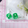 Silver Tone Translucent Resin Dice Hook Earrings in Nine Colors view 3