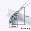 Silver Teardrop Blue Green Enamel Flower Pave Pendant Necklace view 5