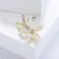 White Flower Brooch Gold Tone Rhinestone Daisy Bow Pin view 4