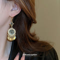 Black and Gold Ornate Round Beaded Statement Drop Earrings view 3