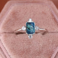 Silver Rectangle Blue Ink Stone Clear Side Stone Ring view 3