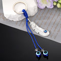 Silver Tone Feather and Blue Evil Eye Split Ring Keychain view 3