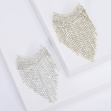 Crystal Chain Curtain Fringe Brooch in Gold or Silver Tone
