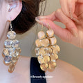 Layered Round Disc Hook Earrings in Gold and Silver Tones view 1