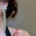 Gold And Silver Tone Bow Crystal Tassel Earrings Decorative Jewelry view 3