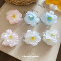 Mini Fabric Flower Claw Hair Clips Blue Pink White view 2
