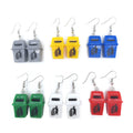 Miniature Colorful Trash Bin Novelty Hook Earrings view 1