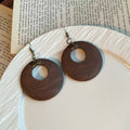 Brown Wood Look Oversized Open Round Disc Hook Earrings view 3