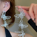 Silver Butterfly Mismatched Earrings With Crystal Accents view 2